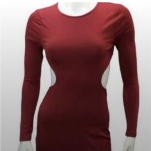 Open Back burgeondy / Red / Moroon long sleeve dress